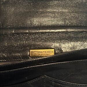 Bottega Veneta Black Leather Womens Handbag  with Gold Logo Plaque
